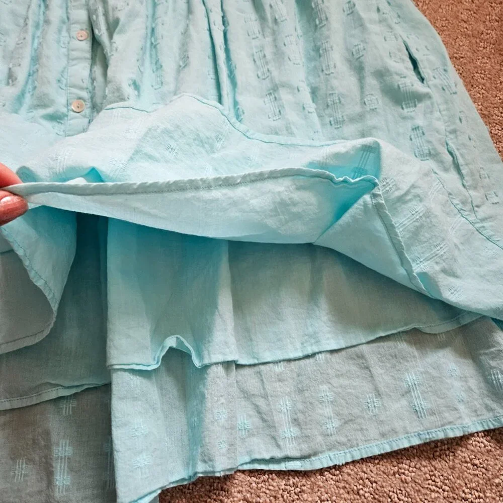 Sundance Sienna Breeze Dress Turquoise XL Button Front Boho Chic Flowy Cottage